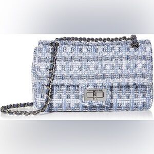 Karl Lagerfeld Blue and White Tweed Shoulder Bag, nwt